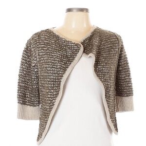 🌺 Frenchi Knit Taupe Fuzzy Boho Short Sleeve Ultra Cropped Cardigan Shrug M